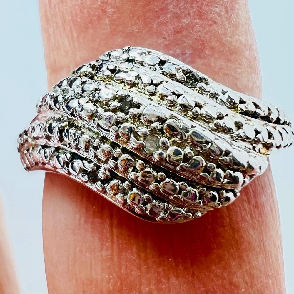 Sterling Silver Wave Ring Signed Statement Ring Size 8.75